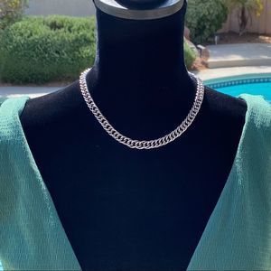 Silver Tone Chain Necklace Adjustable Length Thick Chain
